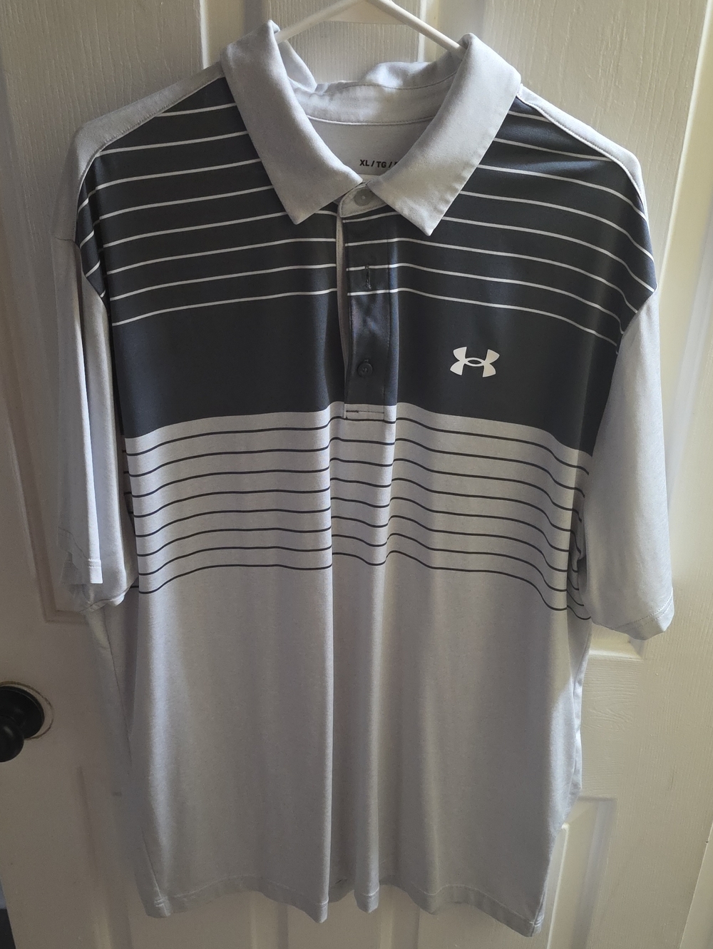 Under Armour Men's Gray and Dark Gray Striped Performance Polo